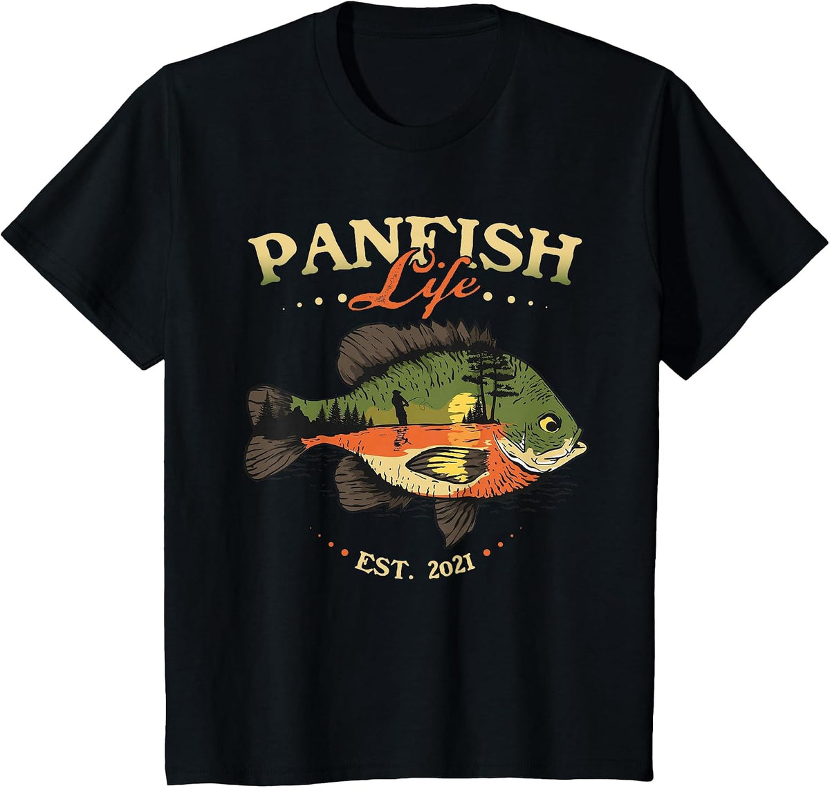 Bluegill Fishing Art - Vintage Style Panfish Life T-Shirt - Black