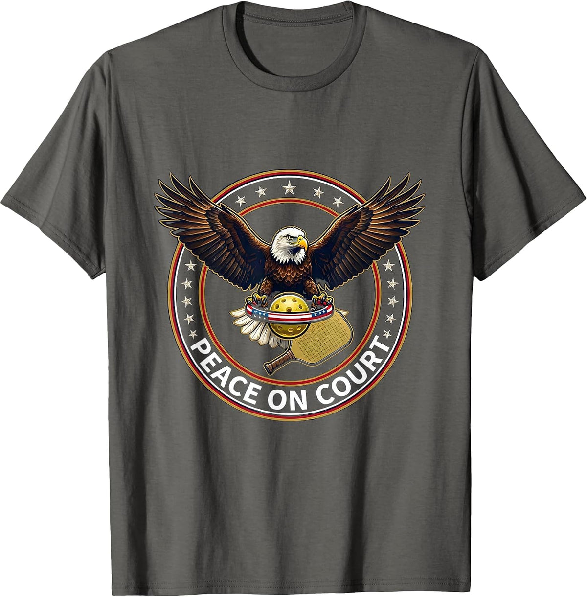 Peace On Court Patriotic Pickleball Player Gift T-Shirt - Asphalt Grey