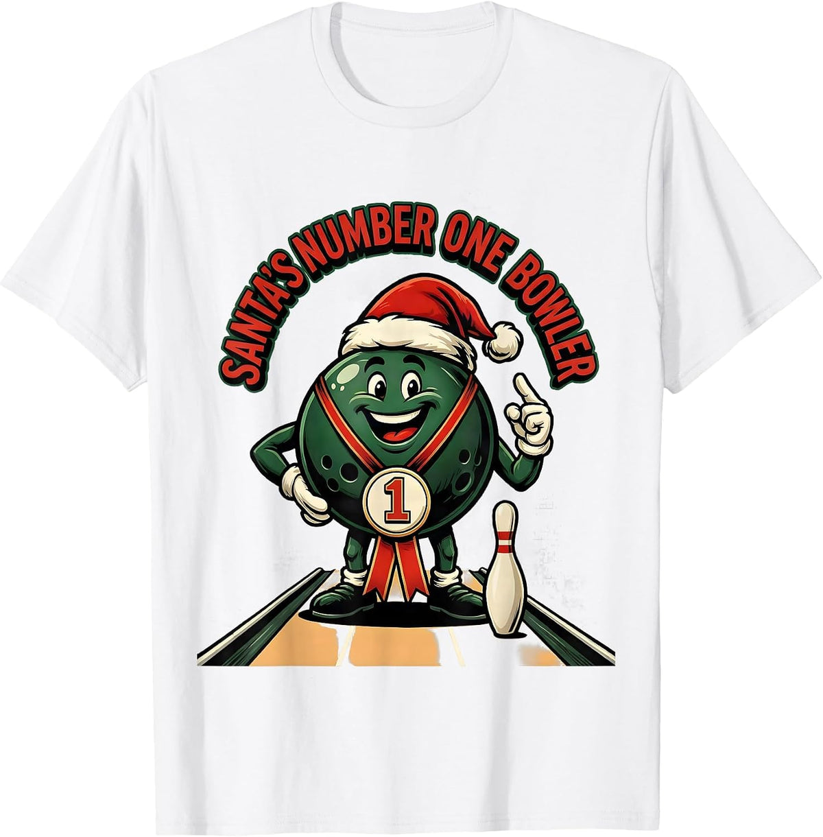 Men's Santa's Number One Bowler Funny Christmas Bowling Team Squad T-Shirt - White