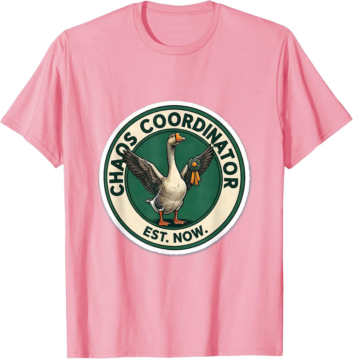 Men's Chaos Coordinator Est Now Funny Silly Goose Animal Meme T-Shirt - Pink