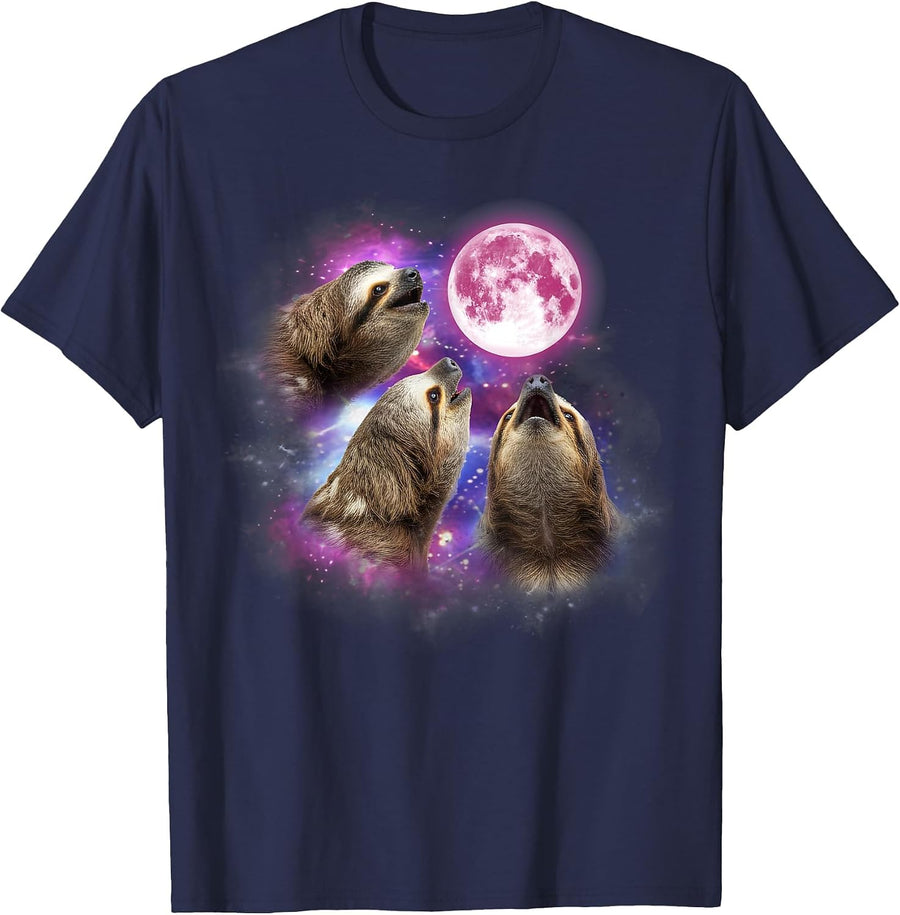 Sloth Howling At The Moon Wildlife Colorful Sloths tie dye T-Shirt - Navy Blue