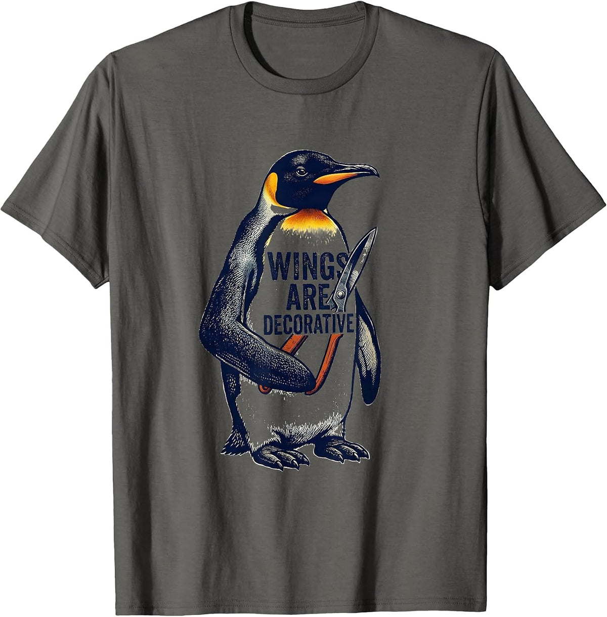 Wings Are Decorative Rubber Stamp Kiwi Dark Humor T-Shirt - Asphalt Grey