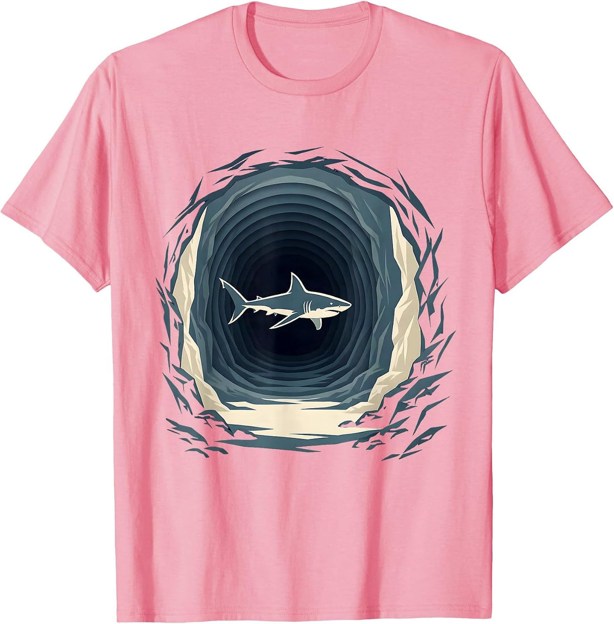 Men's Shark Swimming Through Underwater Cave Tunnel T-Shirt - Pink