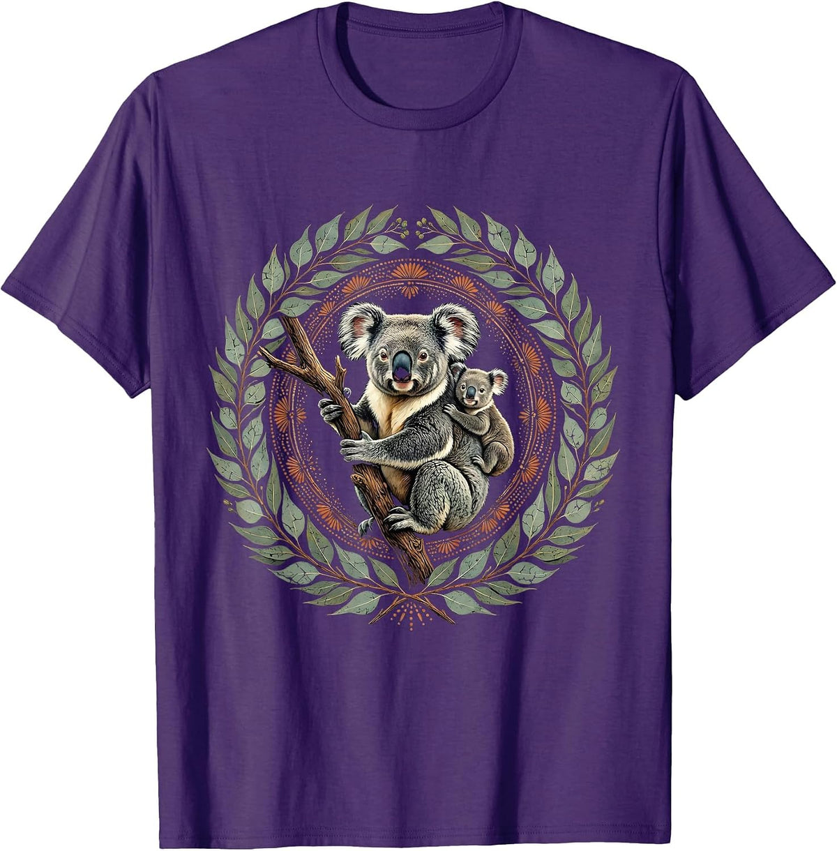 Mama Koala and Joey Eucalyptus Nature Design T-Shirt - Purple