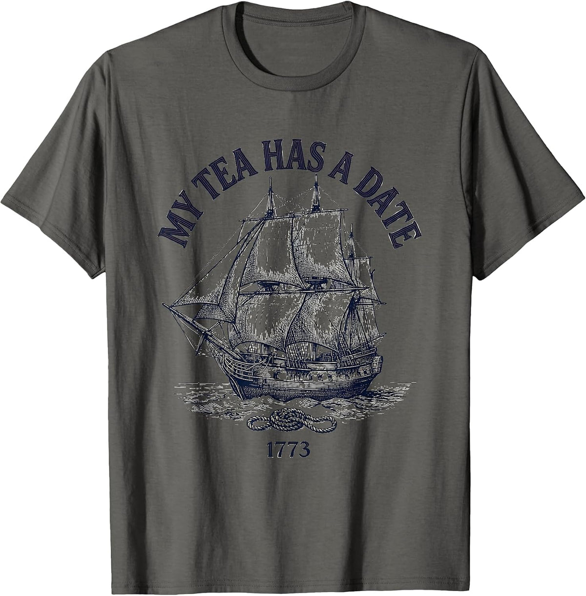 My Tea Has A Date: 1773 Funny History Teacher July 4th T-Shirt - Asphalt Grey
