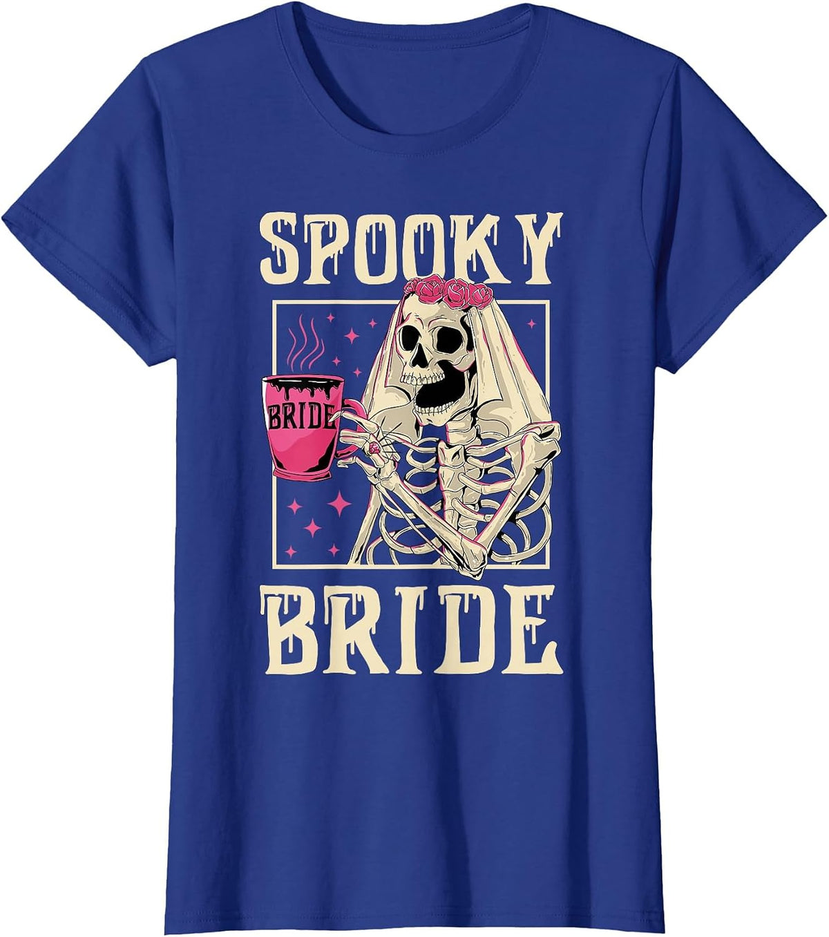 Skeleton Spooky Bride Wedding Bachelorette Halloween Party T-Shirt - Royal Blue