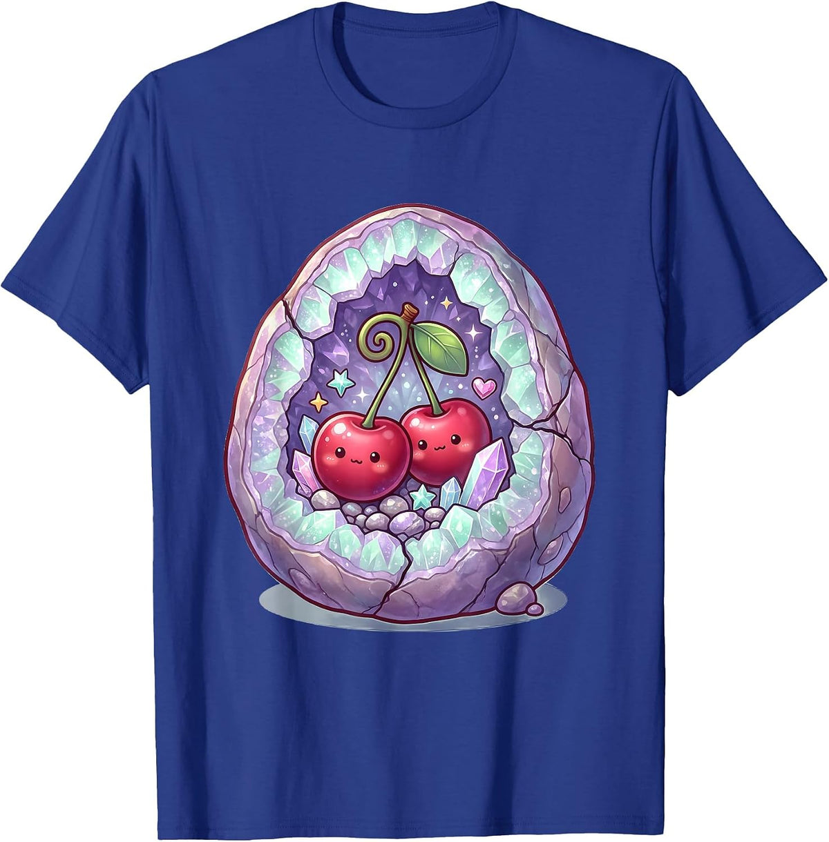 Cherry Geode Crystal Nature Graphic T-Shirt - Royal Blue