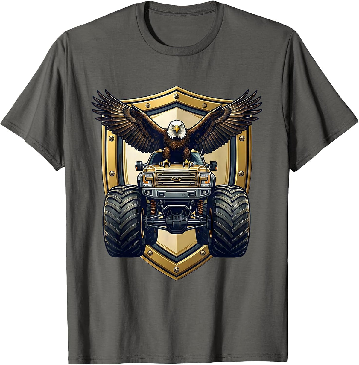 Men's Eagle on Monster Truck Hood Graphic T-Shirt - Asphalt Grey