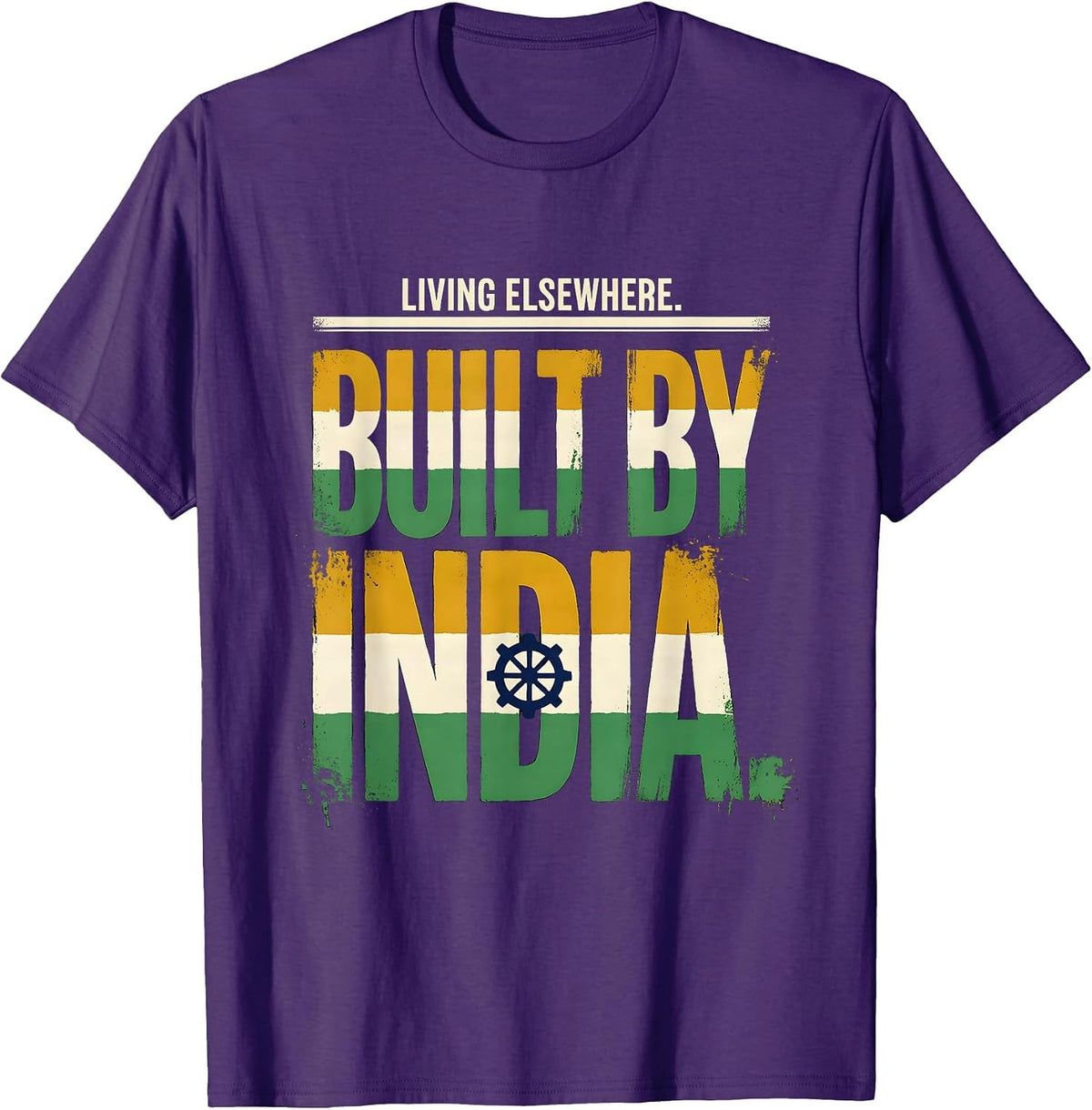 Men's Living Elsewhere Built By India Flag Cricket Fan National T-Shirt - Purple