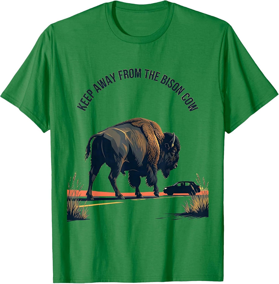 Men's Keep Away From The Bison Cow Vintage Bison Lover American T-Shirt - Kelly Green