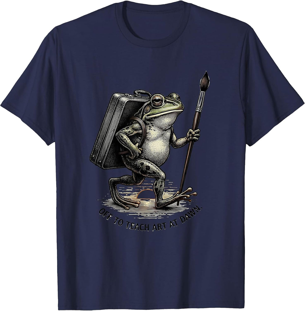 Off To Teach Art At Dawn Funny Frog Teacher Art Class T-Shirt - Navy Blue