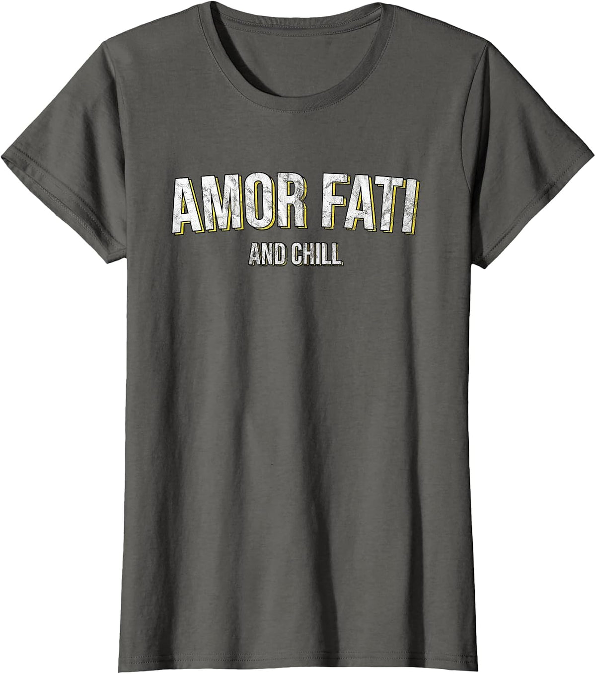 Amor Fati and Chill Latin Phrase Philosophy Language T-Shirt - Asphalt Grey