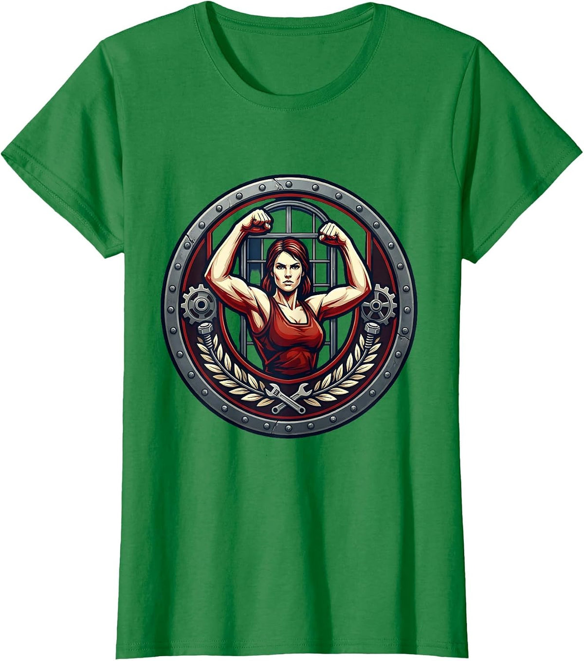 Rosie the Riveter Factory Window Fighter Pose T-Shirt - Kelly Green