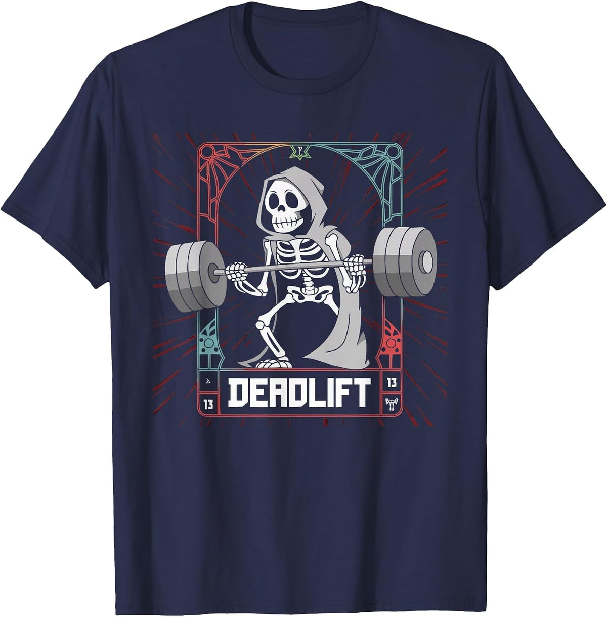Skeleton Weightlifting Fitness Exercise Bodybuilding T-Shirt - Navy Blue