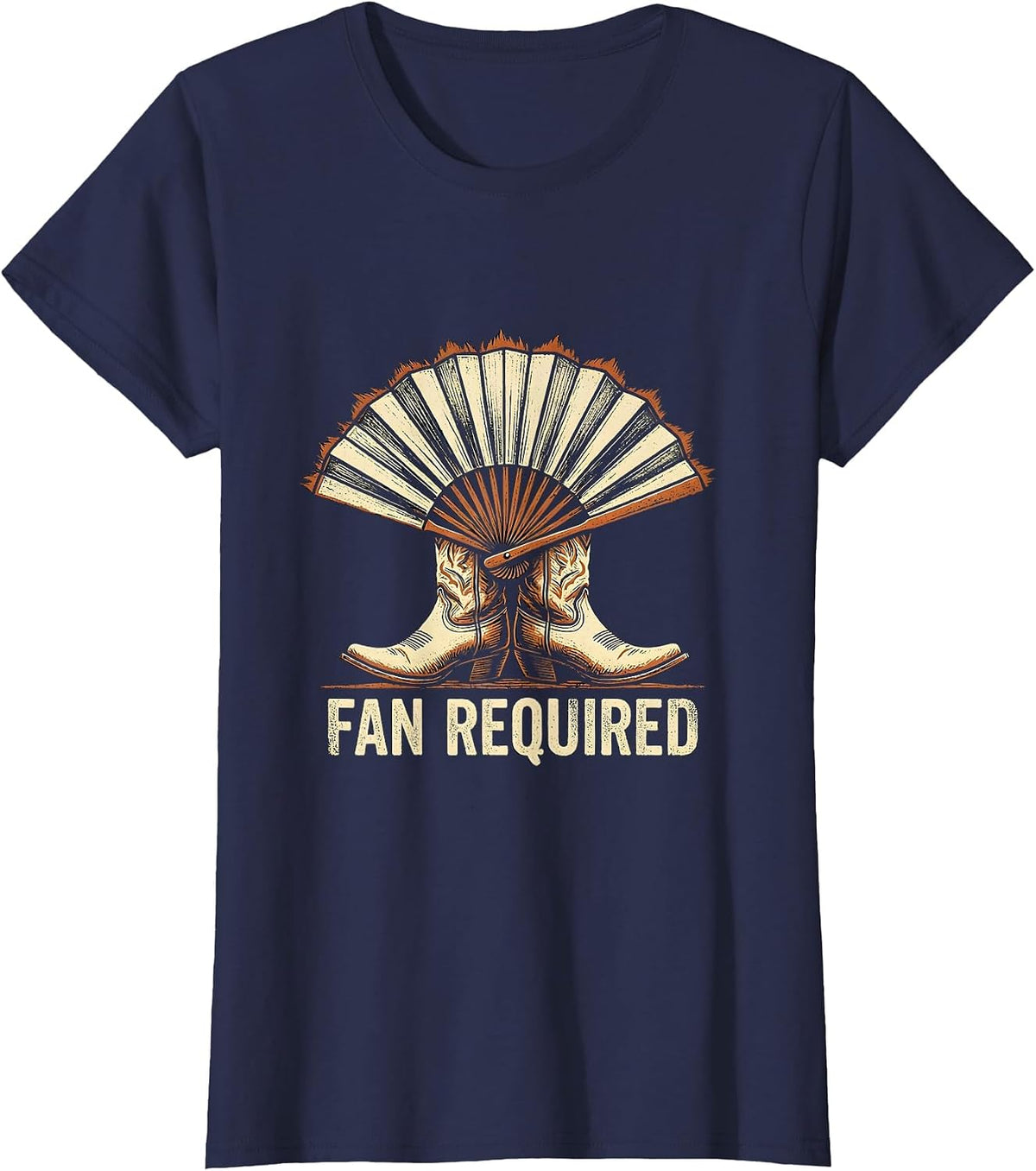 Women's Fan Required Rubber Stamp Black Cowgirl Line Dance Humor T-Shirt - Navy Blue