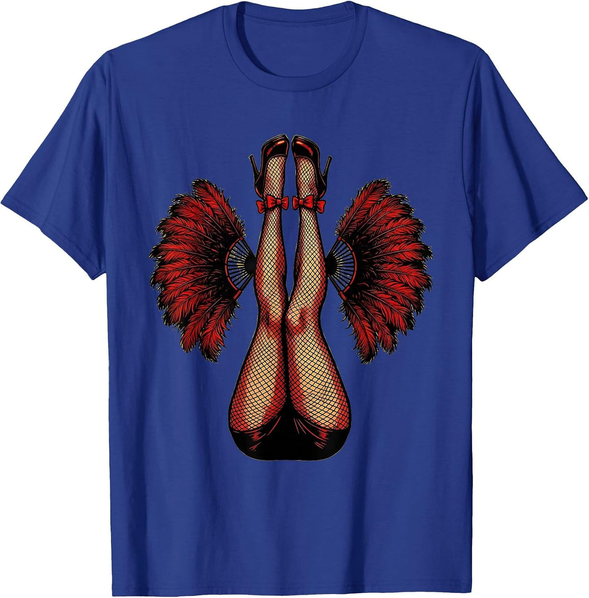 Showgirl Fishnet Legs Kicking High Graphic T-Shirt - Royal Blue