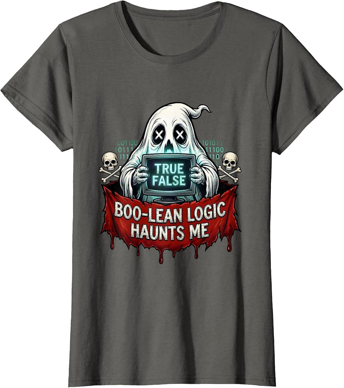 Women's Boo-lean Logic Haunts Me Halloween Programmer T-Shirt - Asphalt Grey
