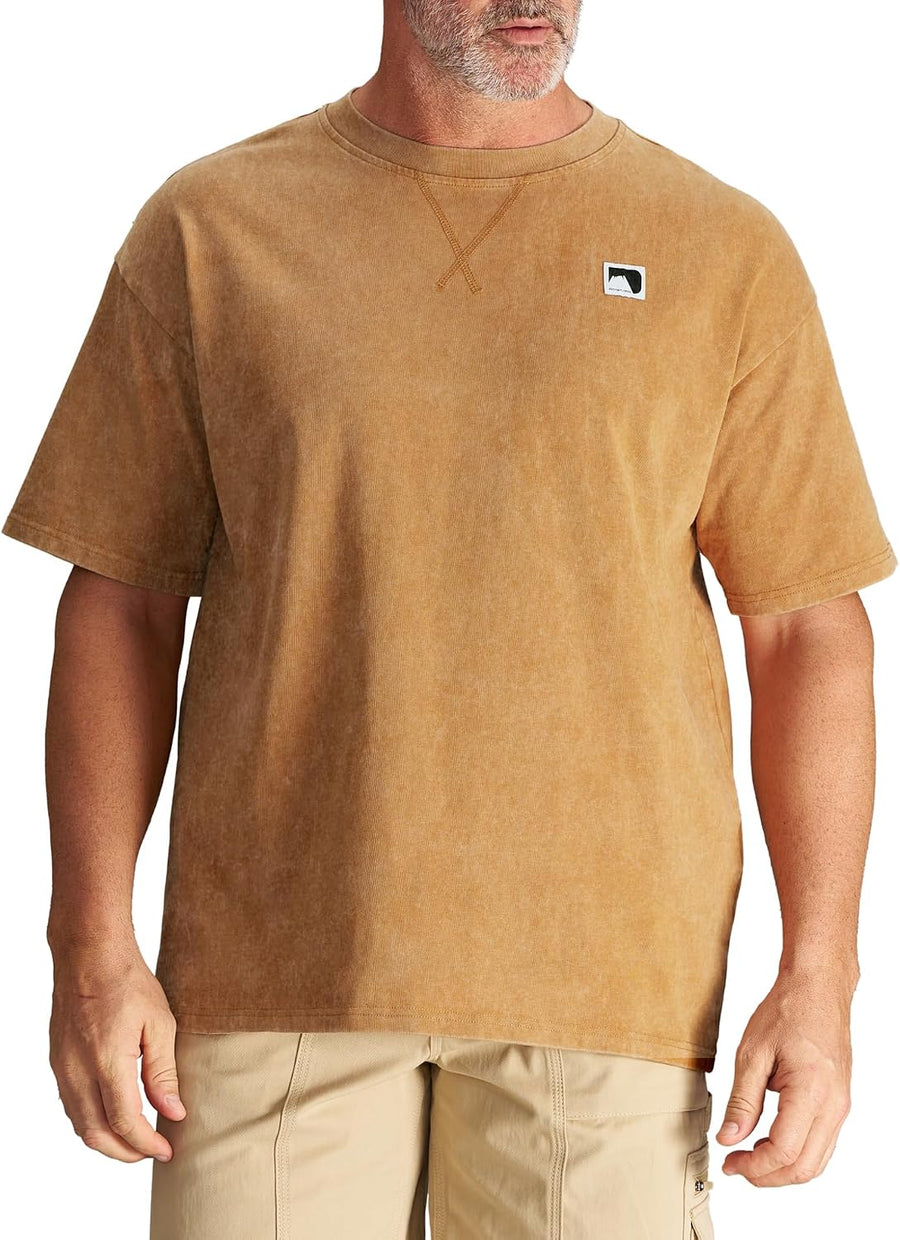 CHRONOLINE Heavyweight T-Shirt for Men Acid Wash Tshirt Spring Summer 2026 Vintage Crew Neck Short Sleeve Thick Cotton Top -