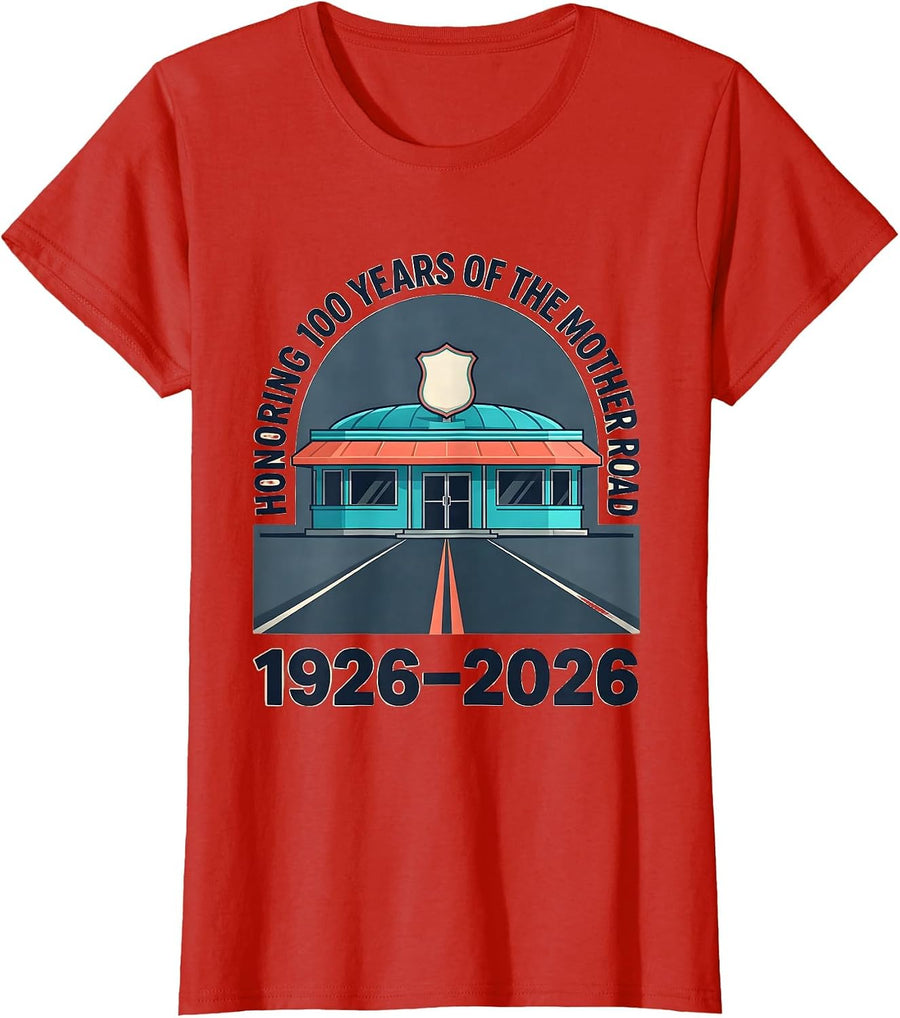 Women's Honoring 100 Years Of The Mother Road 1926-2026 Road Trip T-Shirt - Red