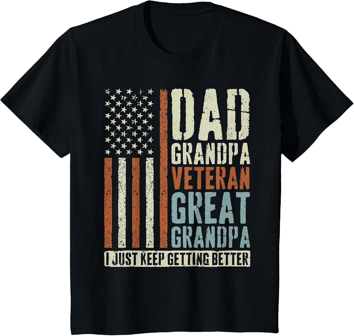 Dad Grandpa Veteran Great Grandpa T-Shirt - Black