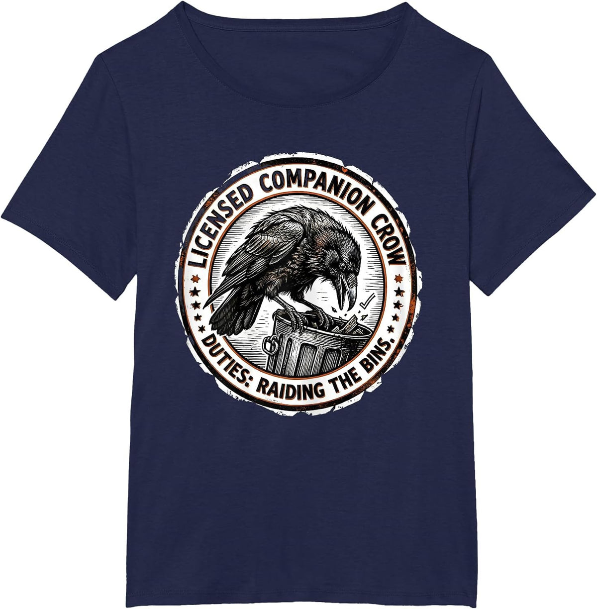 Women's Licensed Companion Crow — Duties: Raiding The Bins Funny T-Shirt - Navy Blue