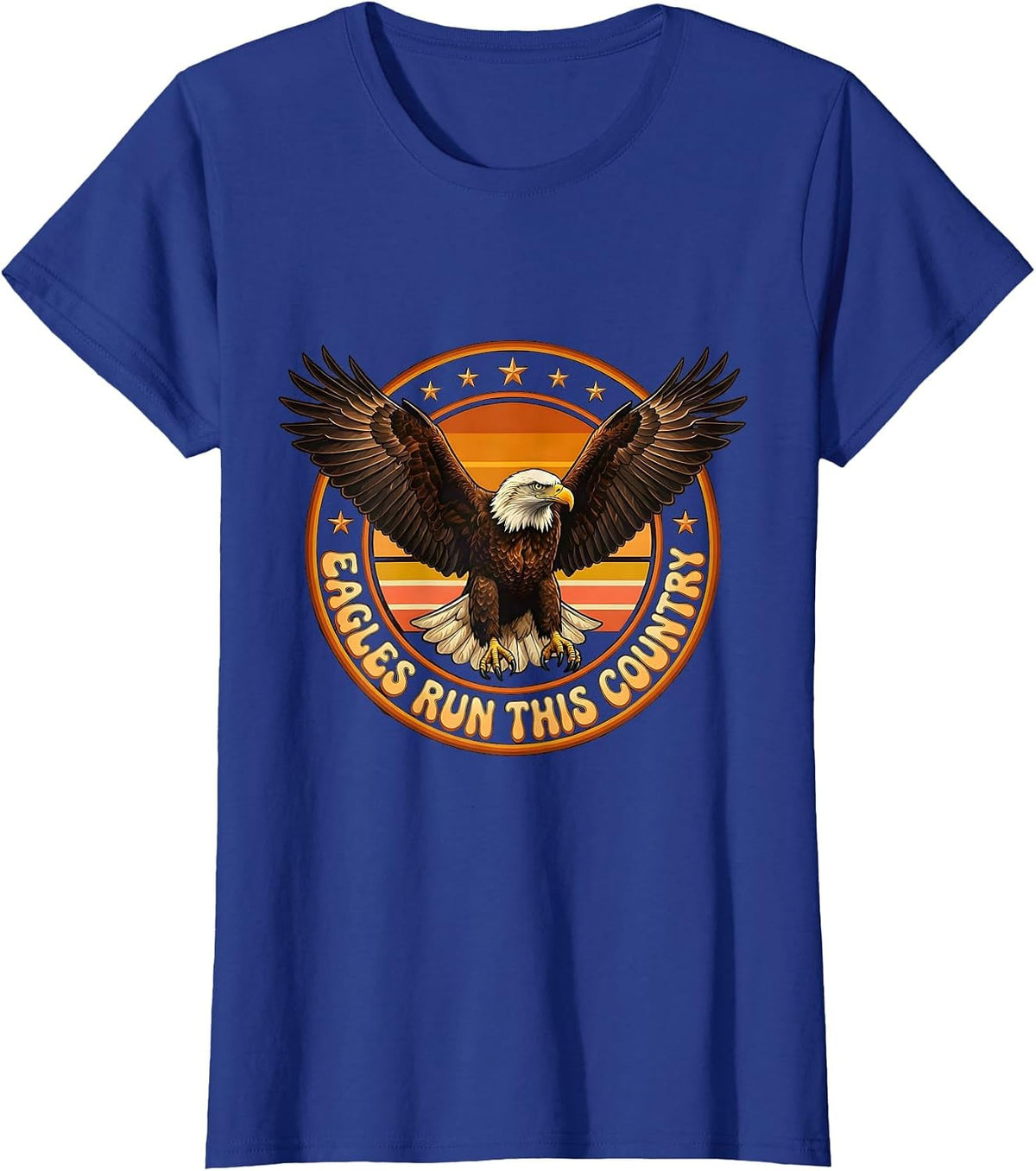 Women's Eagles Run This Country American Flag Design T-Shirt - Royal Blue