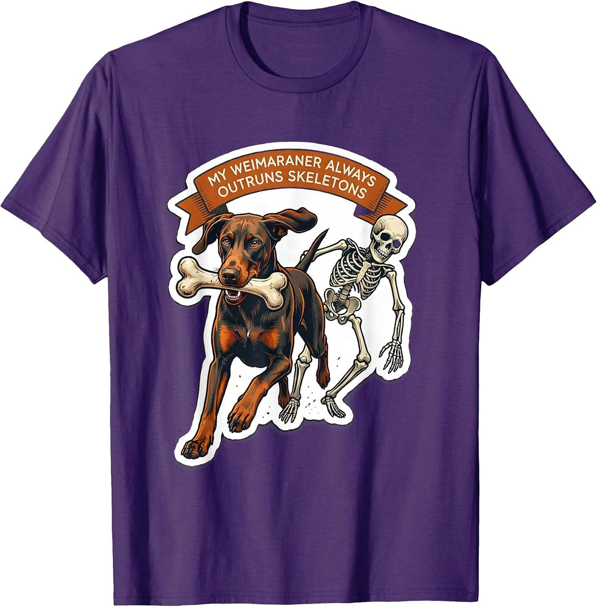 Men's My Weimaraner Always Outruns Skeletons Funny Halloween Dog T-Shirt - Purple