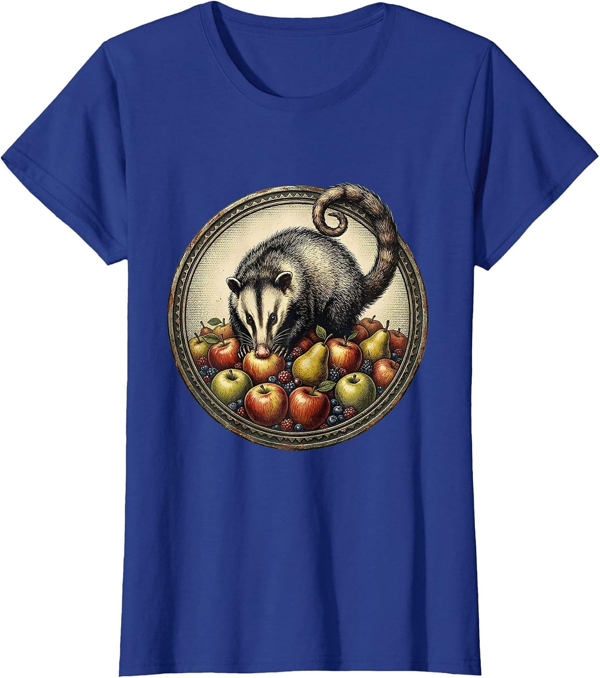 Women's Opossum Fruit Raid Funny Wildlife Graphic T-Shirt - Royal Blue