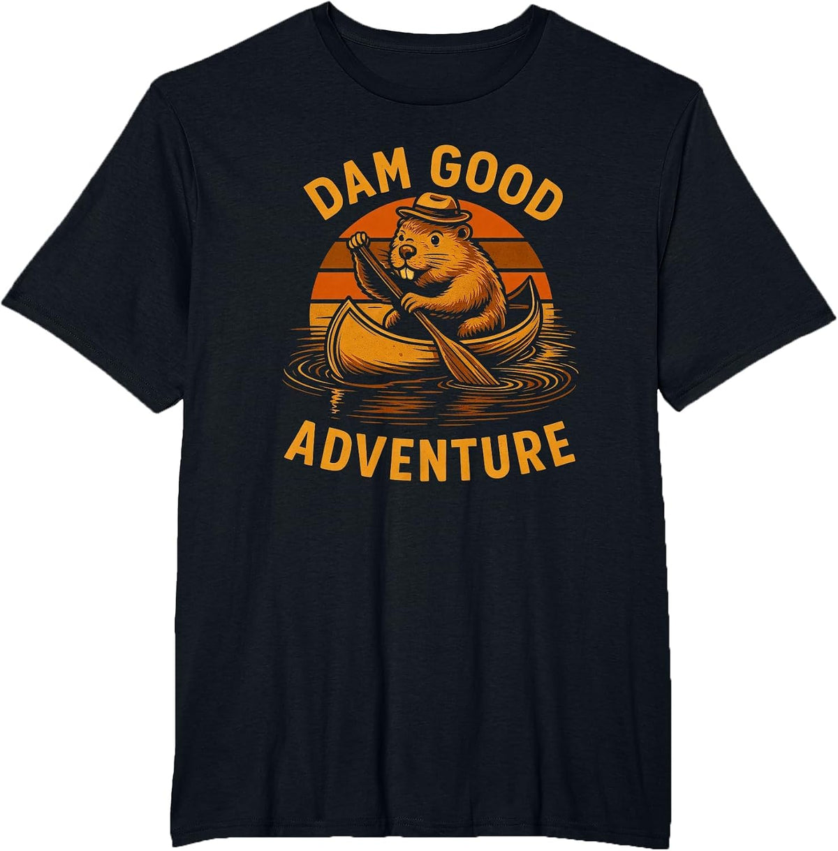 Beaver in Canoe Adventure, Funny Canoeing Outdoor T-Shirt - Black