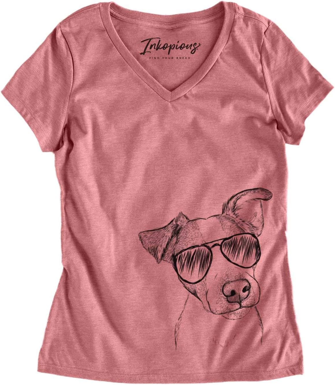 Aviator Bosse the Jack Russell Terrier Dog Triblend T-Shirt - Dusty Rose V-neck