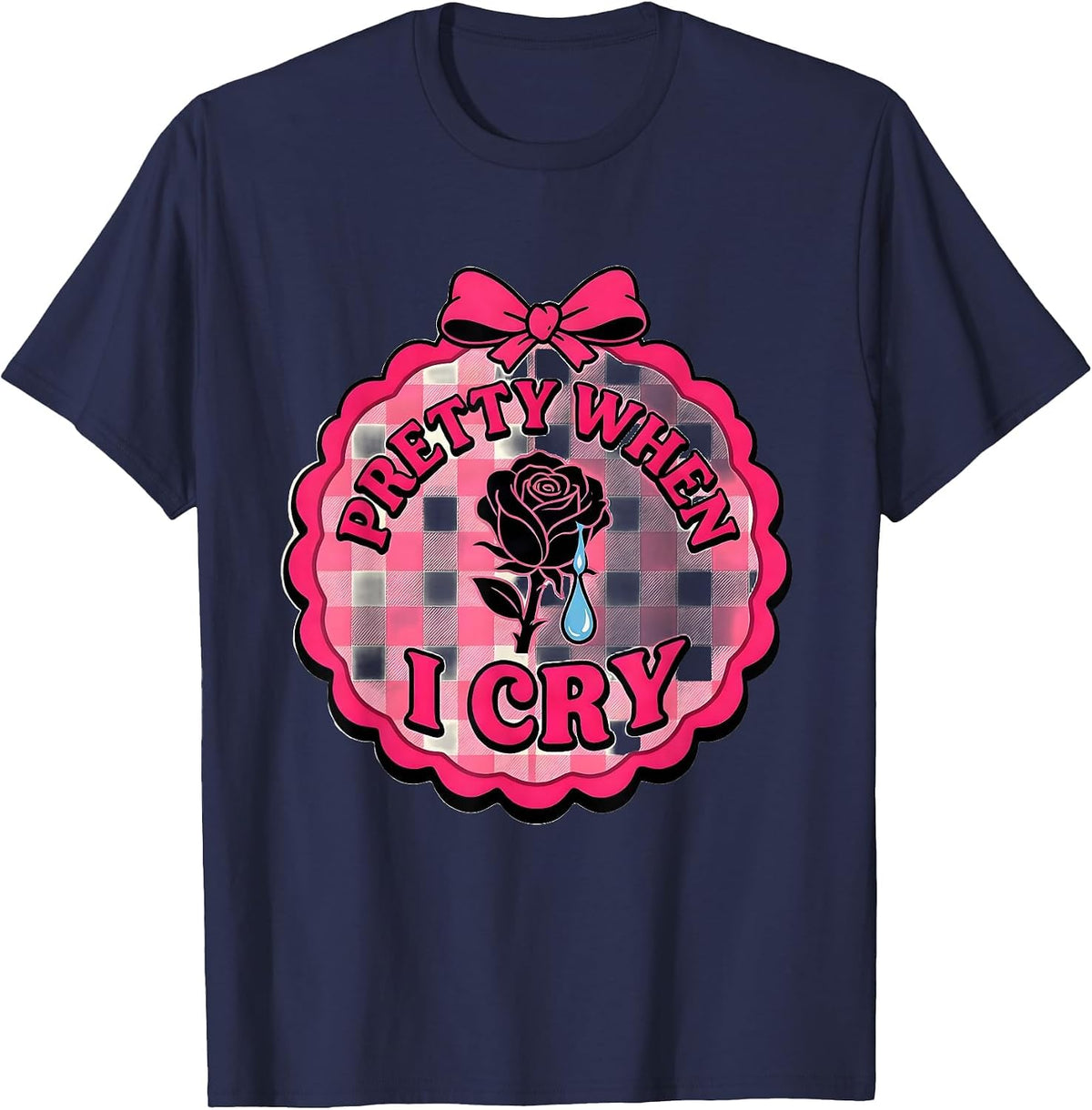 Pretty When I Cry Emo Aesthetic Design T-Shirt - Navy Blue