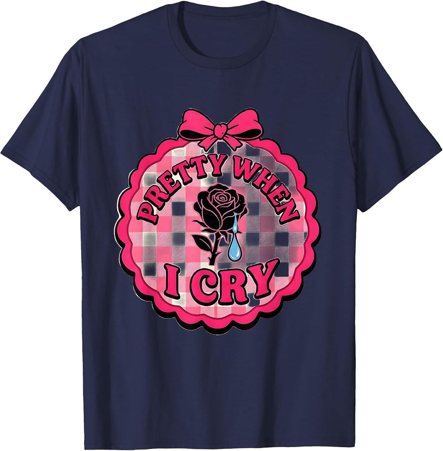 Pretty When I Cry Emo Aesthetic Design T-Shirt - Navy Blue