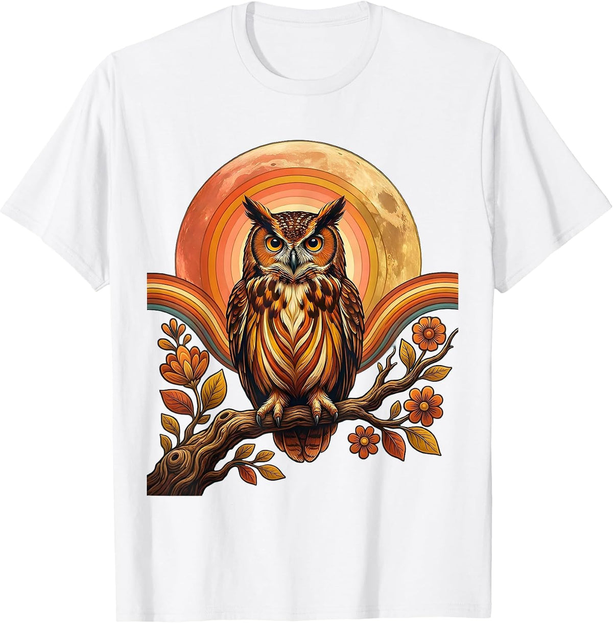 Men's Mexico Owl Moon Night Perched Branch Design T-Shirt - White