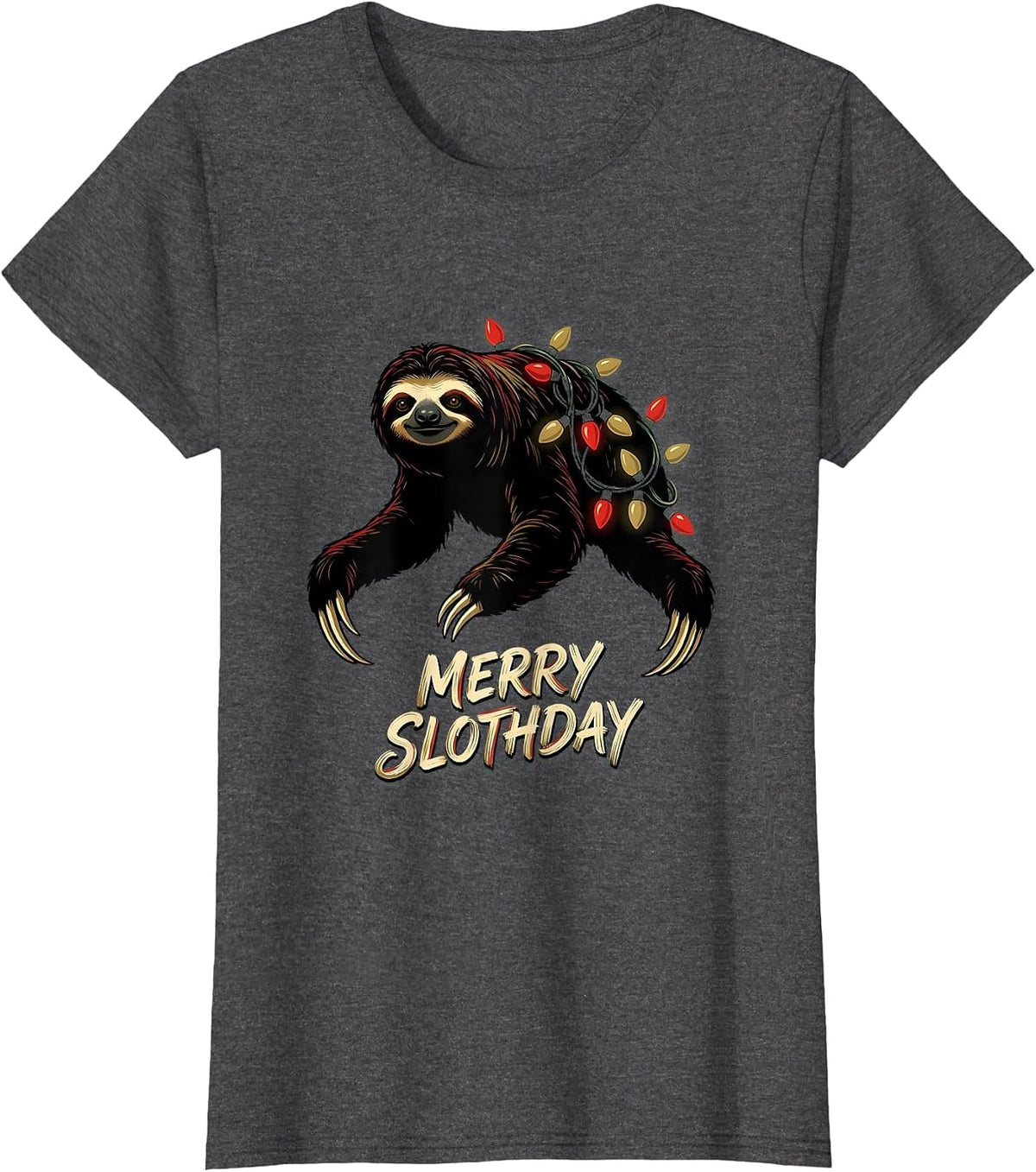 Women's Merry Slothday Funny Sloth Lover Christmas Pajama Gift T-Shirt - Dark Heather Grey