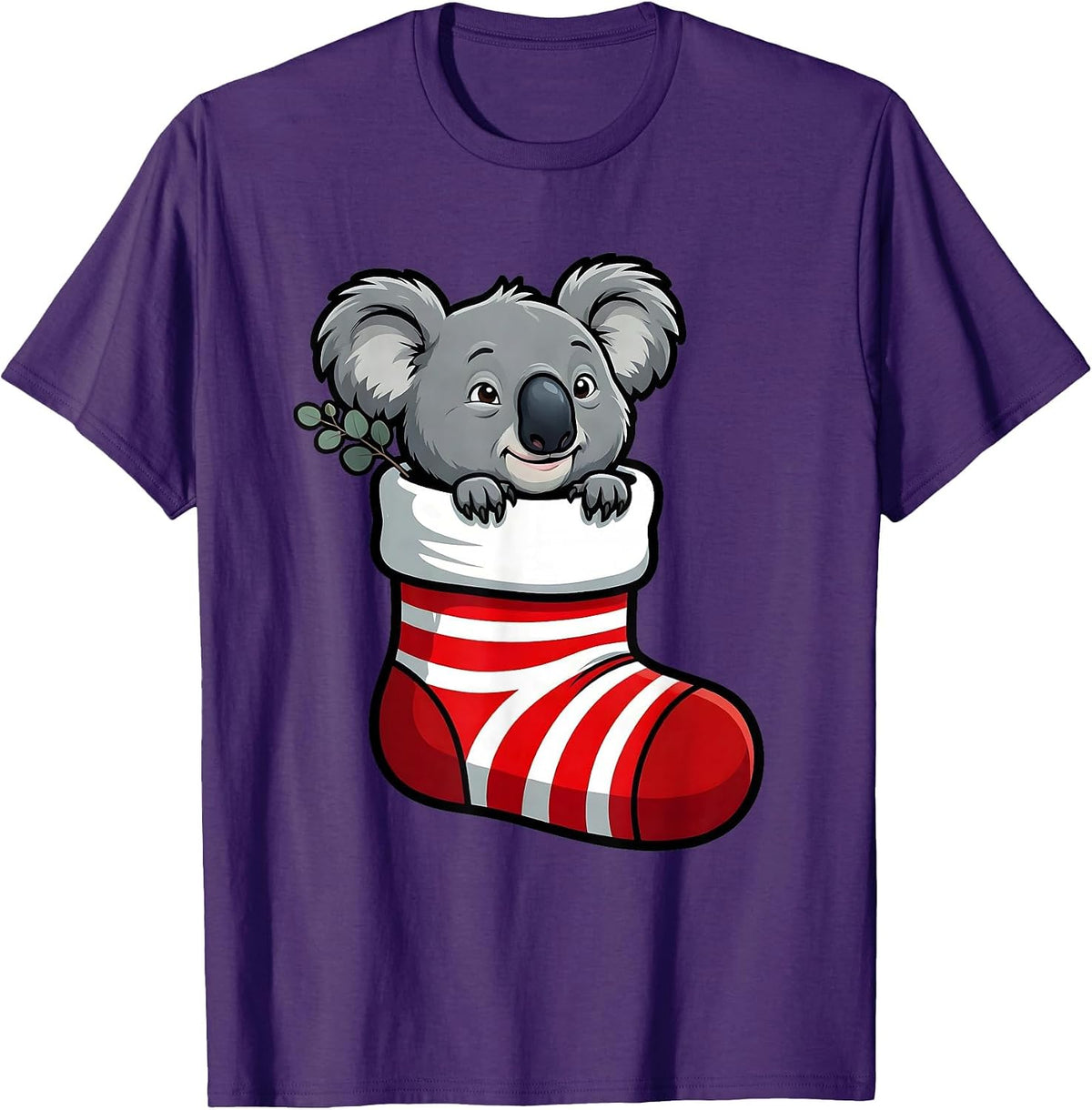 Men's Cheeky Koala Christmas Stocking Cartoon Cute Animal Lover T-Shirt - Purple