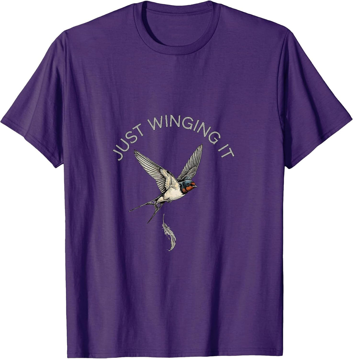 Men's Just Winging It Funny Bird Graphic Design T-Shirt - Purple
