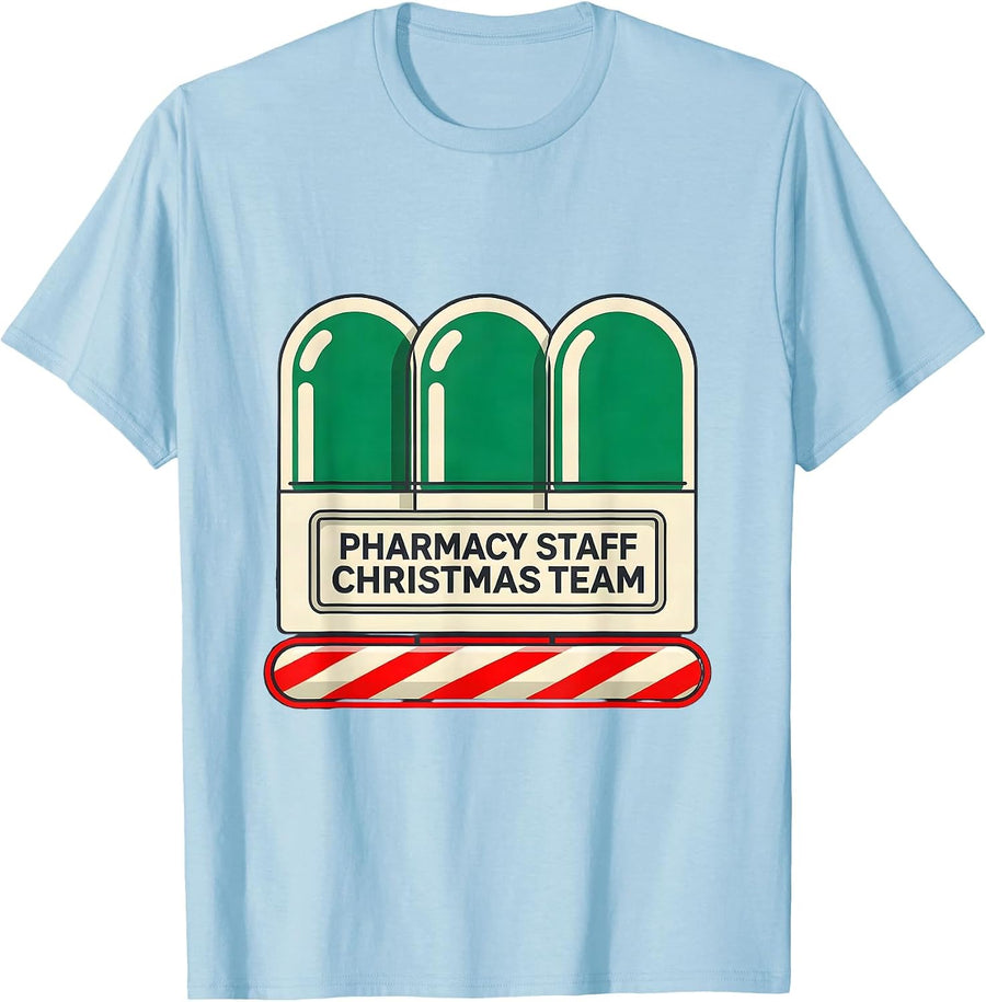 Men's Pharmacy Staff Christmas Team Funny Pharmacy Technician T-Shirt - Baby Blue