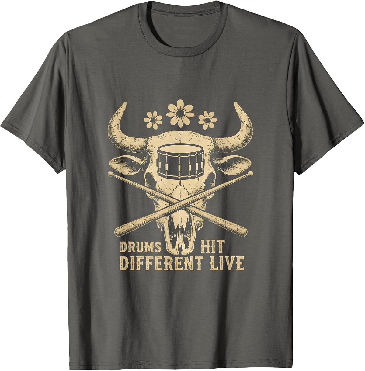 Drums Hit Different Live Music Drummer Design T-Shirt - Asphalt Grey