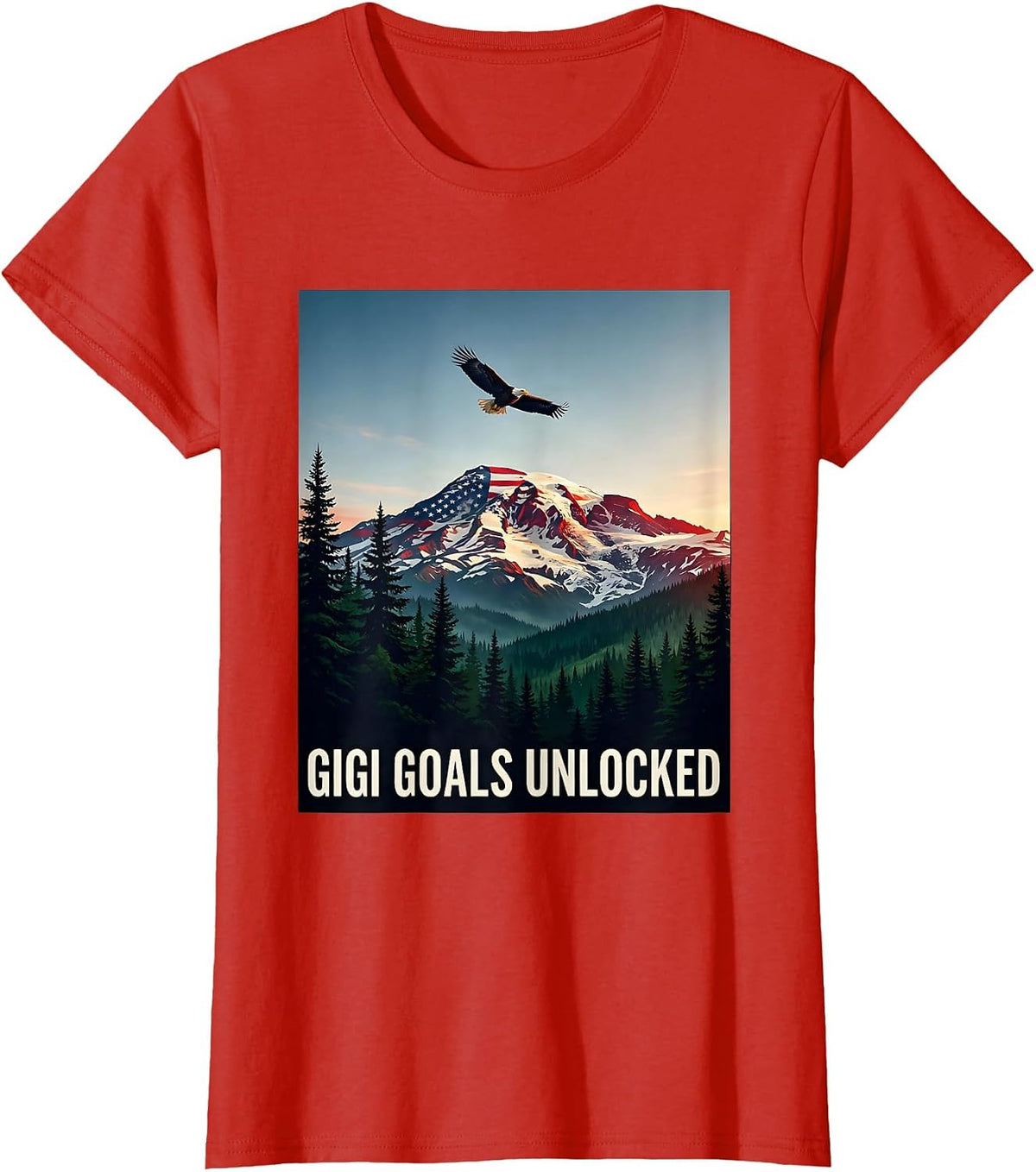 Women's Gigi Goals Unlocked Grandma Design T-Shirt - Red