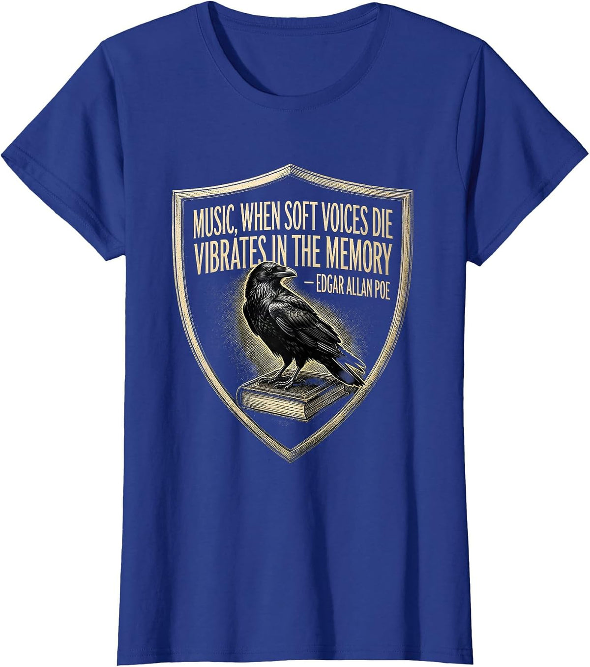 Women's Music Vibrates in Memory Edgar Allan Poe Gothic Literary T-Shirt - Royal Blue