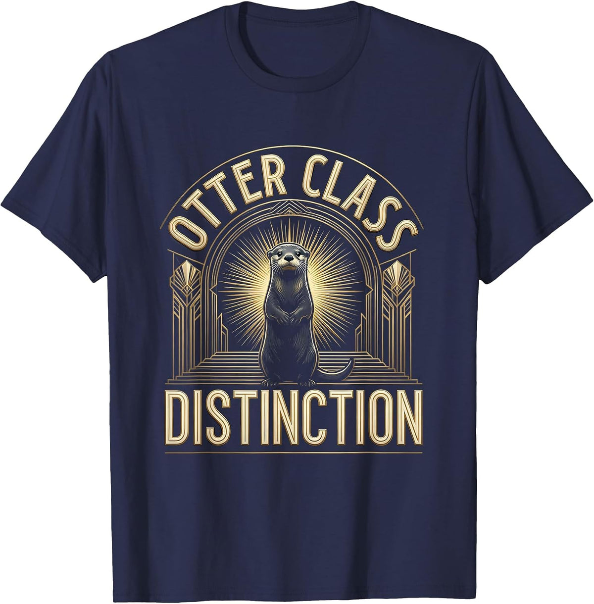 Otter Class Distinction Art Deco Design T-Shirt - Navy Blue