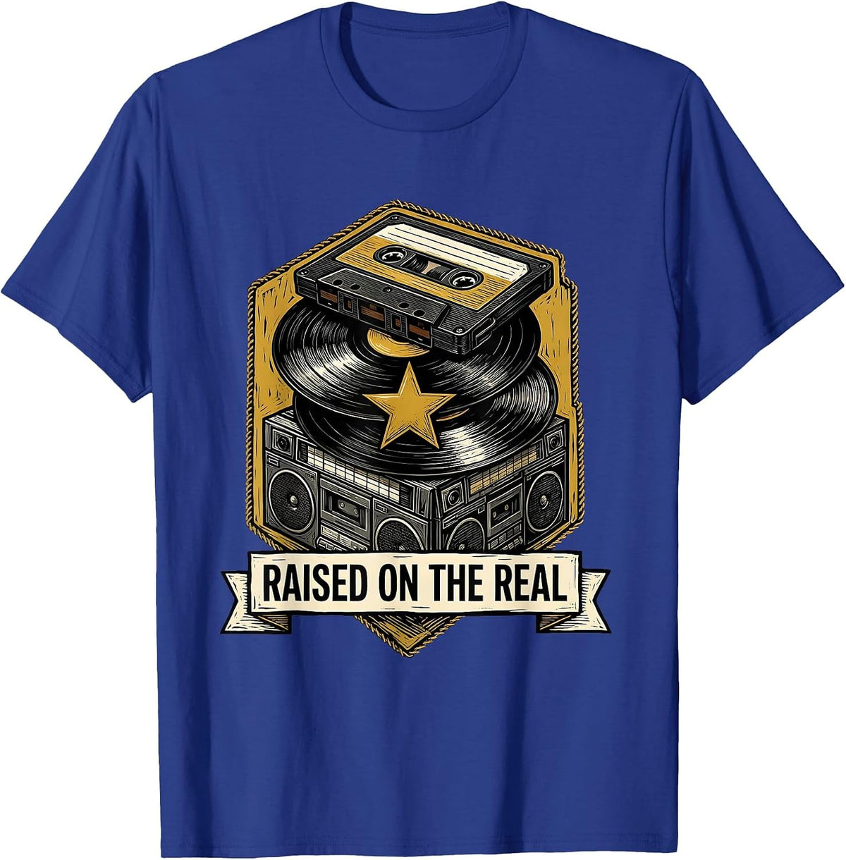 Raised On The Real Retro Golden Era 90s Hip-Hop Rap Music T-Shirt - Royal Blue