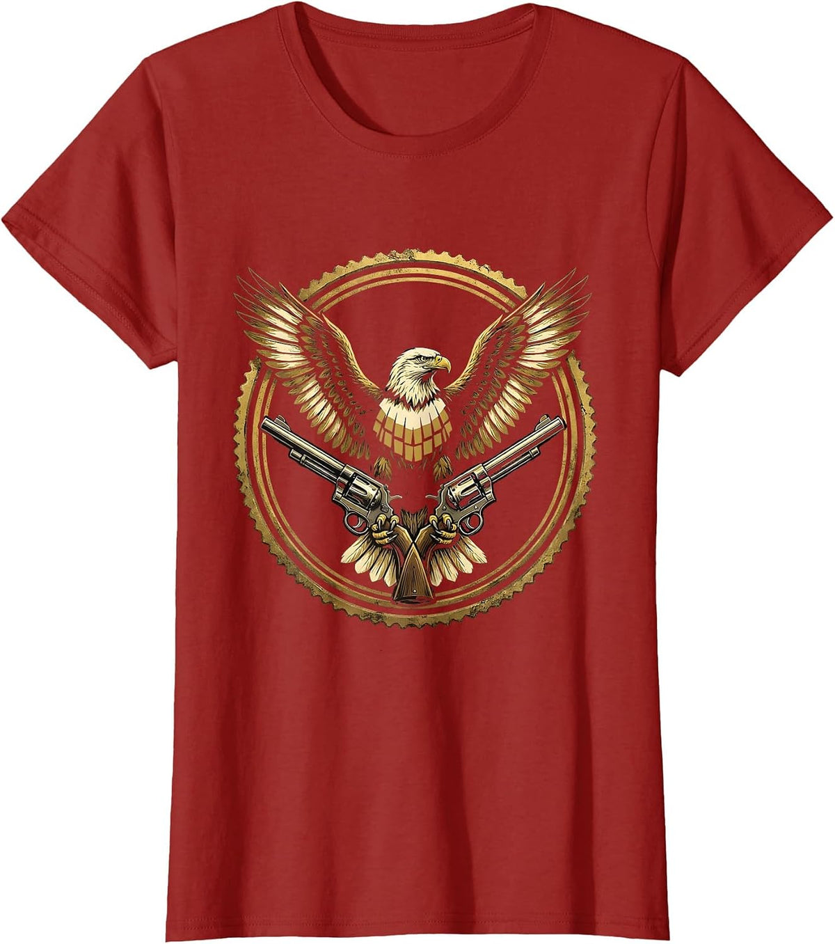 Women's Eagle Crossed Revolvers Western Graphic T-Shirt - Cranberry Red