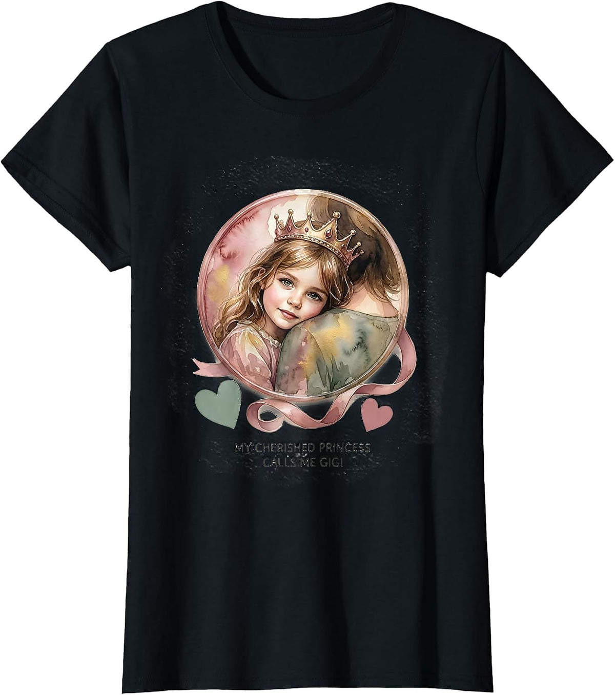 Women's My Cherished Princess Calls Me Gigi Funny Grandma Gift T-Shirt - Black