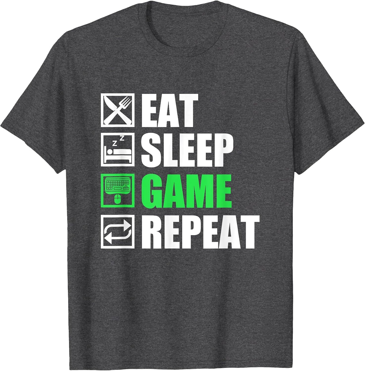 Eat Sleep Game Repeat | PC Gamer T-Shirt - Dark Heather Grey
