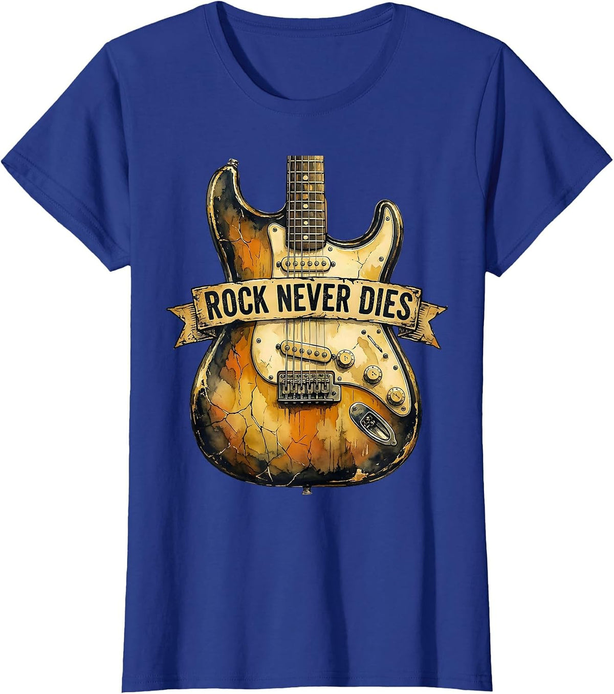 Women's Rock Never Dies Bold Music Graphic Design T-Shirt - Royal Blue