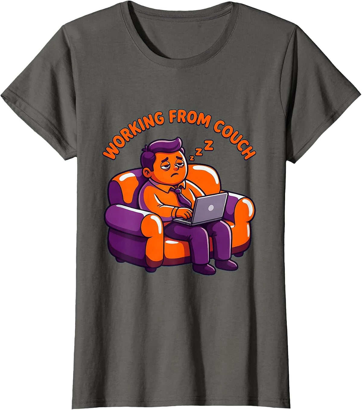 Women's Working From Couch Labor Day Exhausted Worker Design T-Shirt - Asphalt Grey