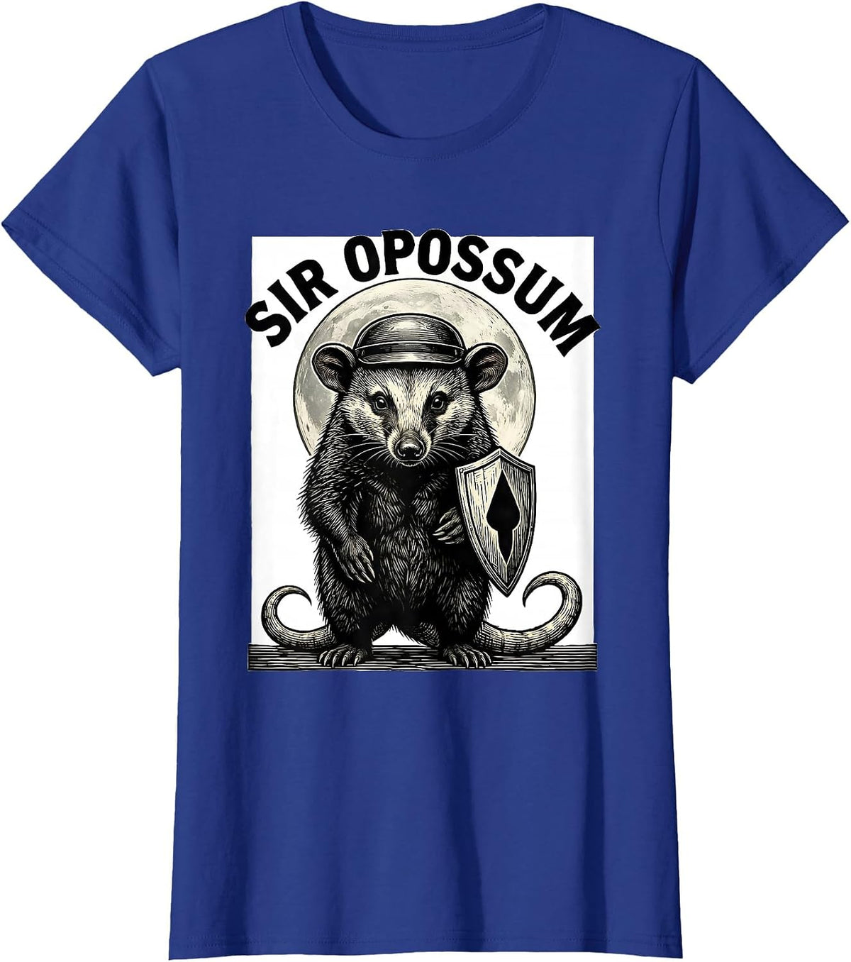 Women's Sir Opossum Whimsical Spooky Halloween Moon Novelty T-Shirt - Royal Blue