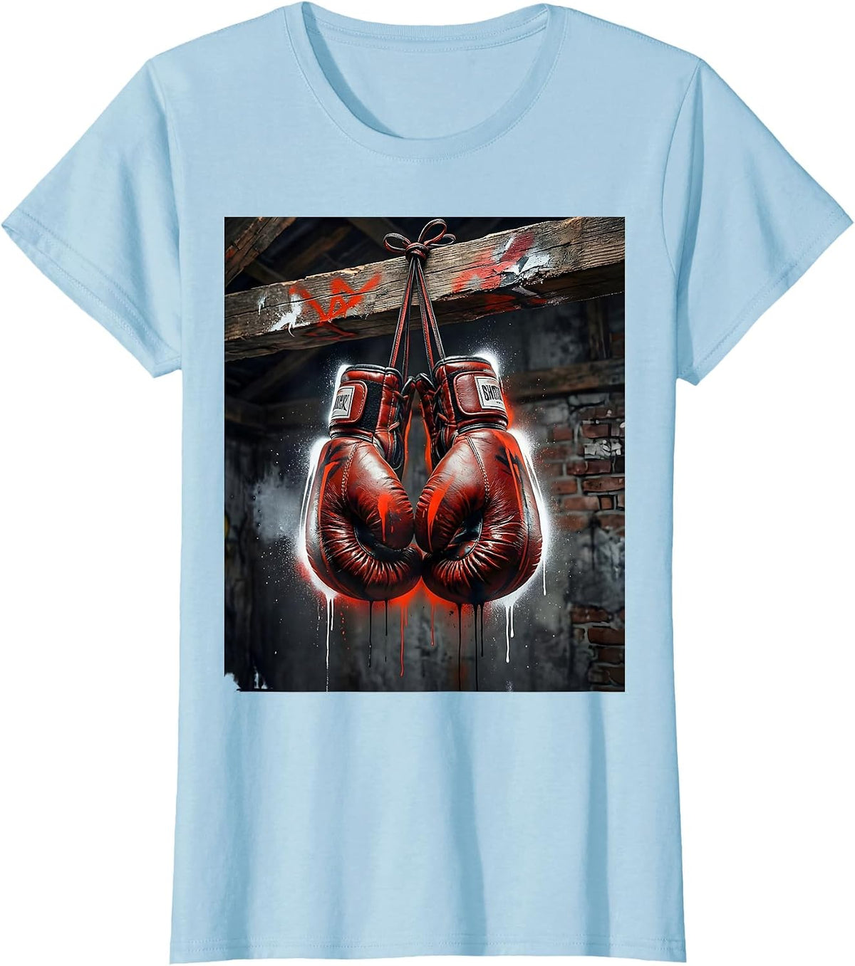 Brooklyn Boxing Gloves Gym Rafters Illustration T-Shirt - Baby Blue