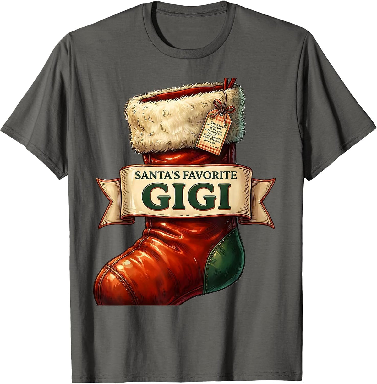 Santa's Favorite Gigi Family Matching Christmas Pajama Role T-Shirt - Asphalt Grey